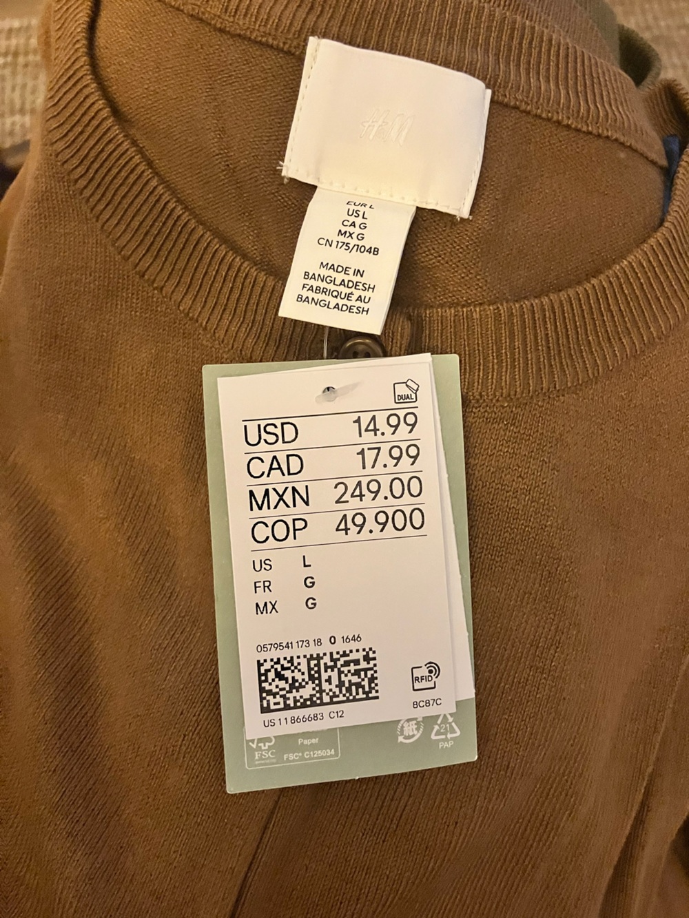 H&M Knit Cardigan in Brown (Style# 0579541192).-Large - Picture 3 of 9